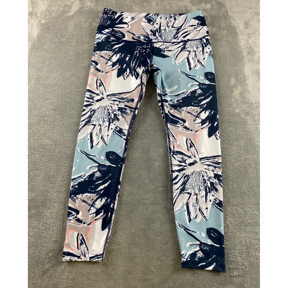 Apana Womens Floral Abstract High Waisted Performance Leggings Navy Blue Large